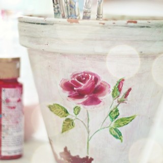 vintagerosepaintedterracottapotcraftberrybush