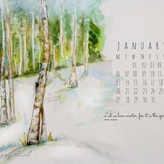 winterwatercolorcraftberrybushcalendarjanuary