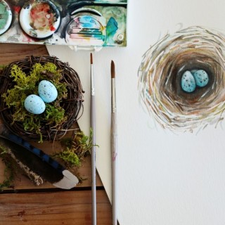 nestwatercolorcraftberrybush