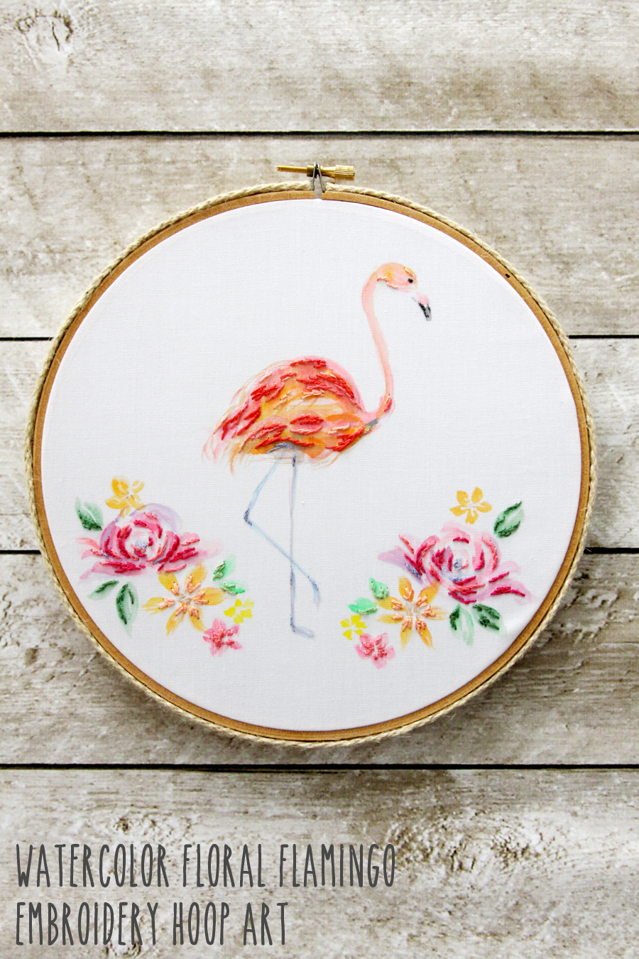 Watercolor-Floral-Flamingo-Embroidery-Hoop-Art