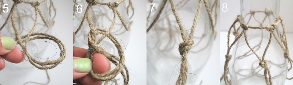 How to sew a fish net…Inadvertent Knotted jute Demijohn knockoff