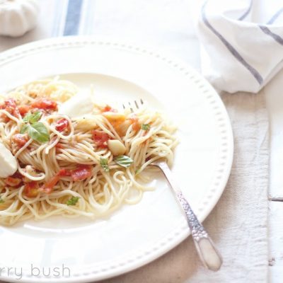 Simple pleasures…Roasted garlic and tomato Spaghettini