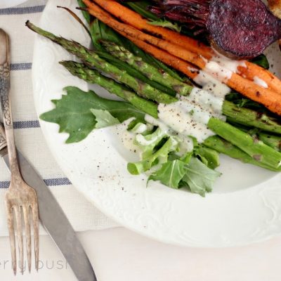 Grilled vegetable salad with yogurt dressing…