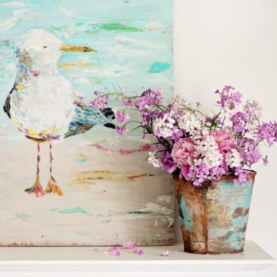 The Bird Lady – Acrylic Seagull on Wood Canvas