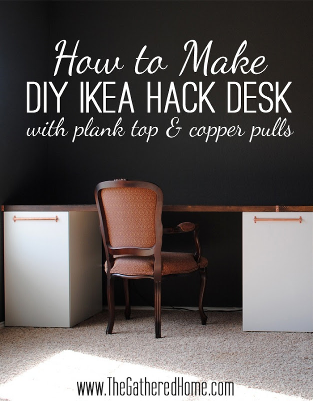 How To Make DIY Ikea Hack Desk with Plank Top and Copper Pulls[3]