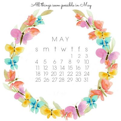 Free May Desktop Calendar and Watercolor Clipart