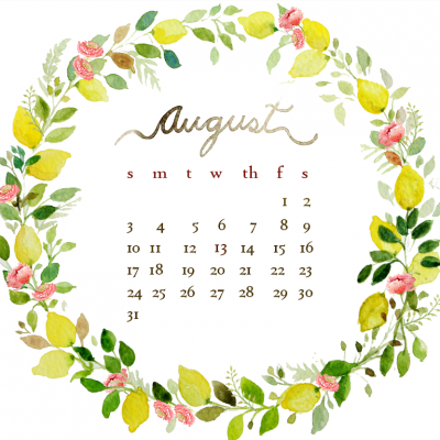 August watercolor free desktop calendar