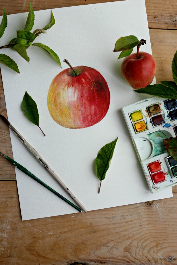 How to paint an apple with watercolor