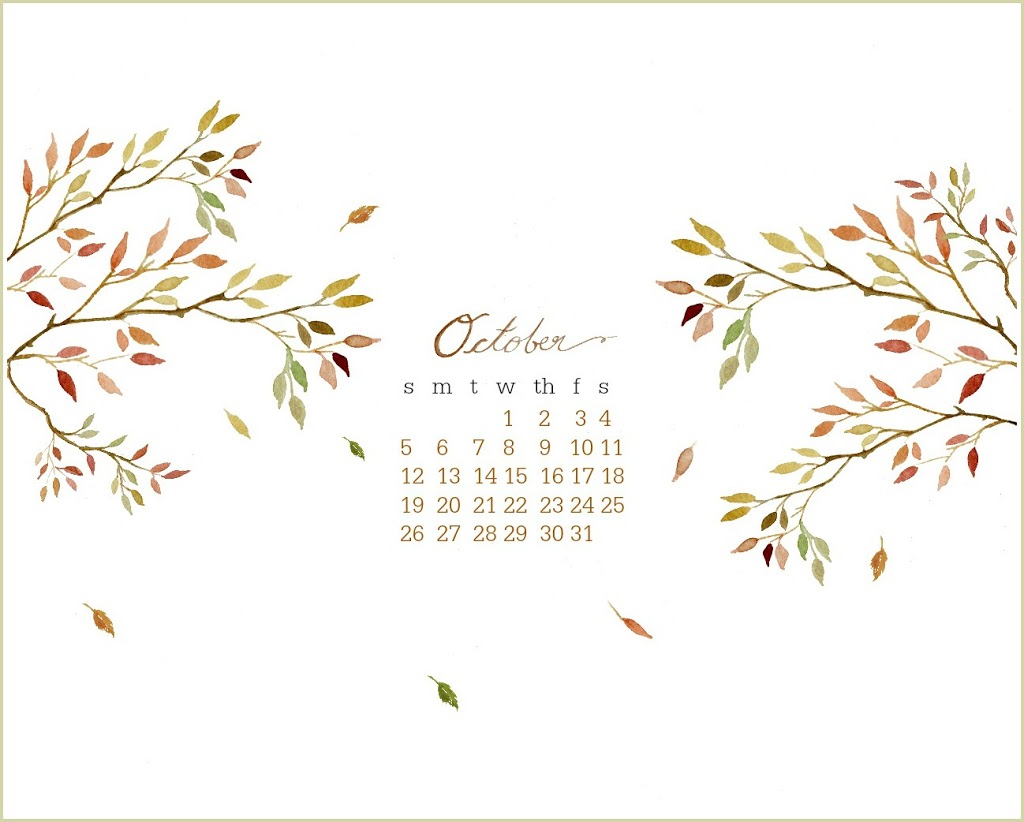 October free desktop watercolor calendar