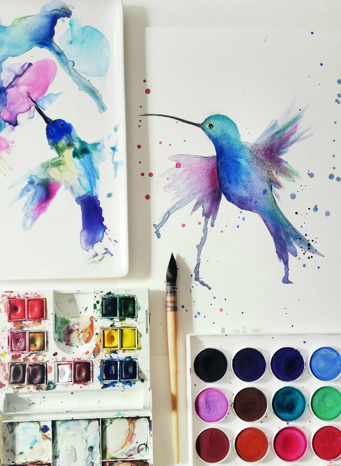 hummingbirdwatercolorcraftberrybush