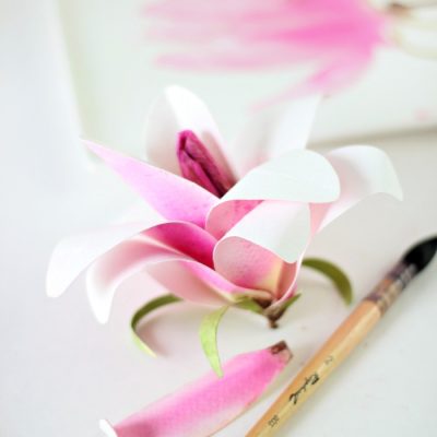 Watercolor paper magnolia flower tutorial