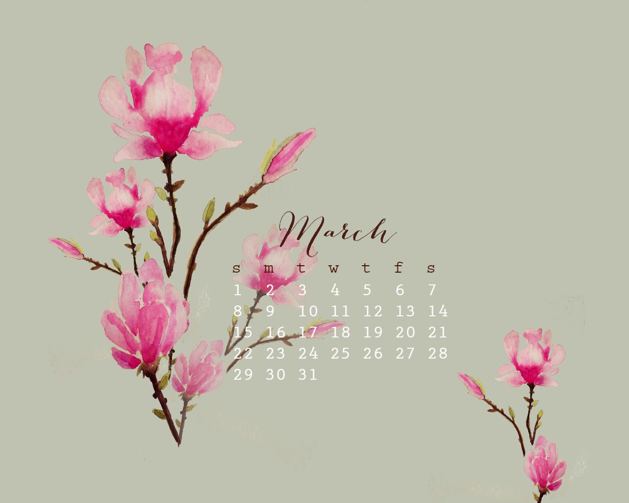 March Watercolor Free desktop Calendar