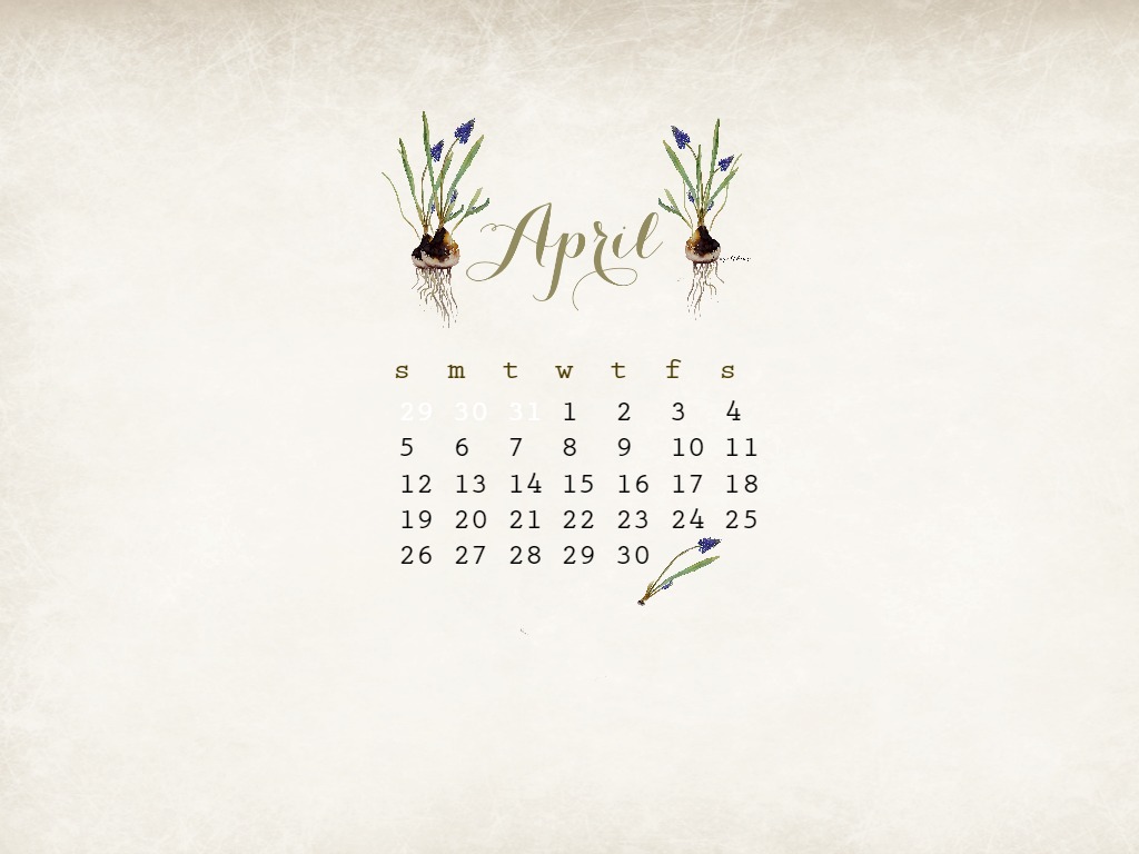 April free watercolor desktop calendar