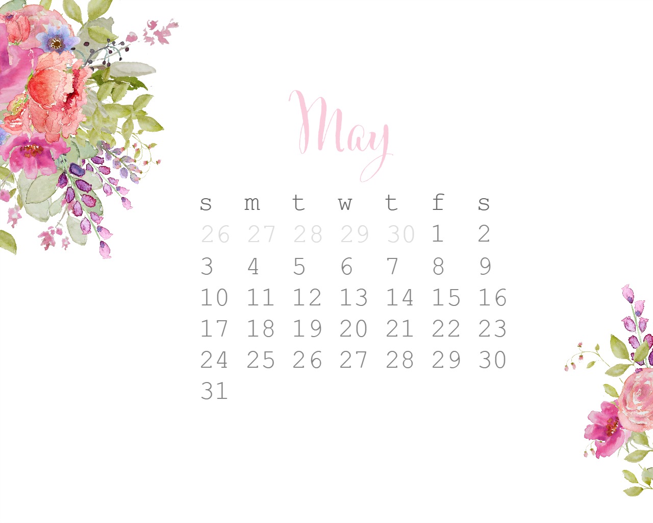 May Watercolor free desktop calendar