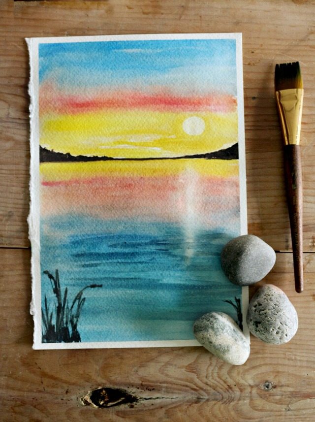 How to paint a sunset with watercolor