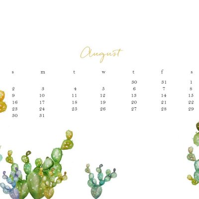 Free August Watercolor Desktop Calendar