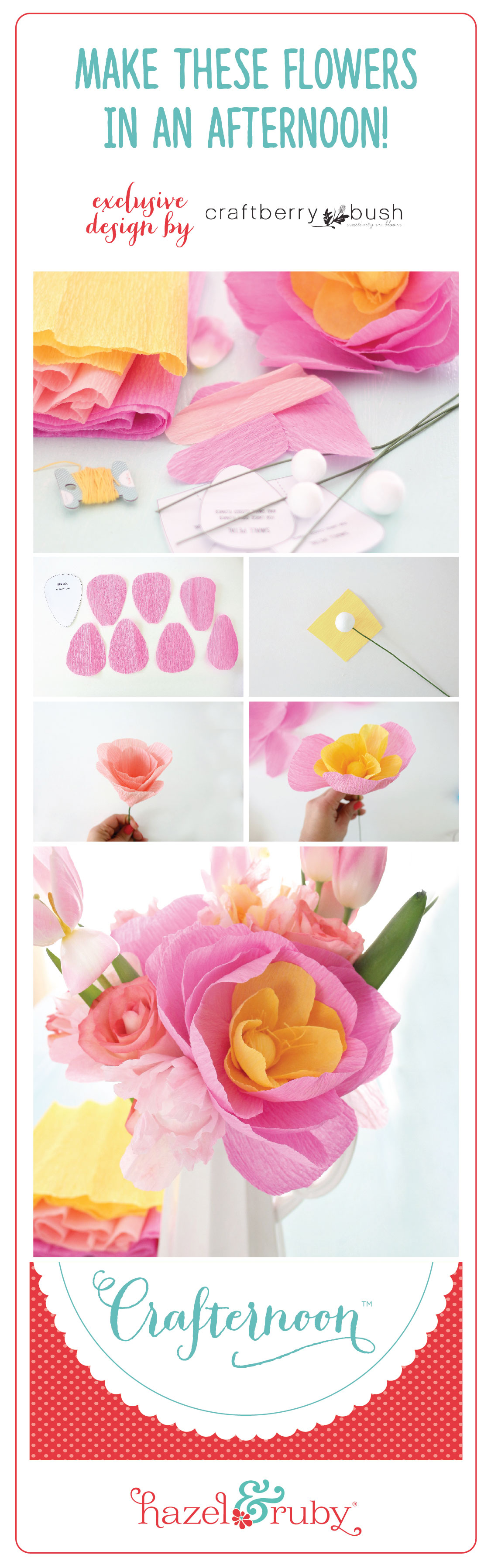 Crepe paper flower arrangement and an announcement