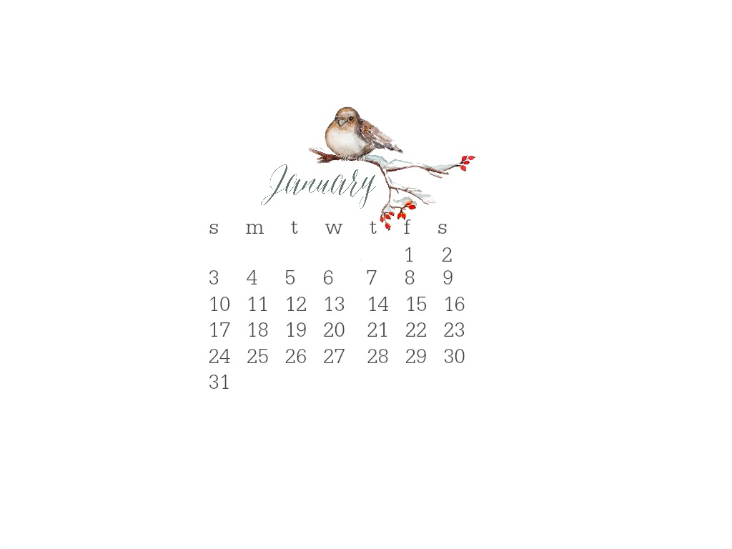 January 2016 Watercolor Desktop Calendar