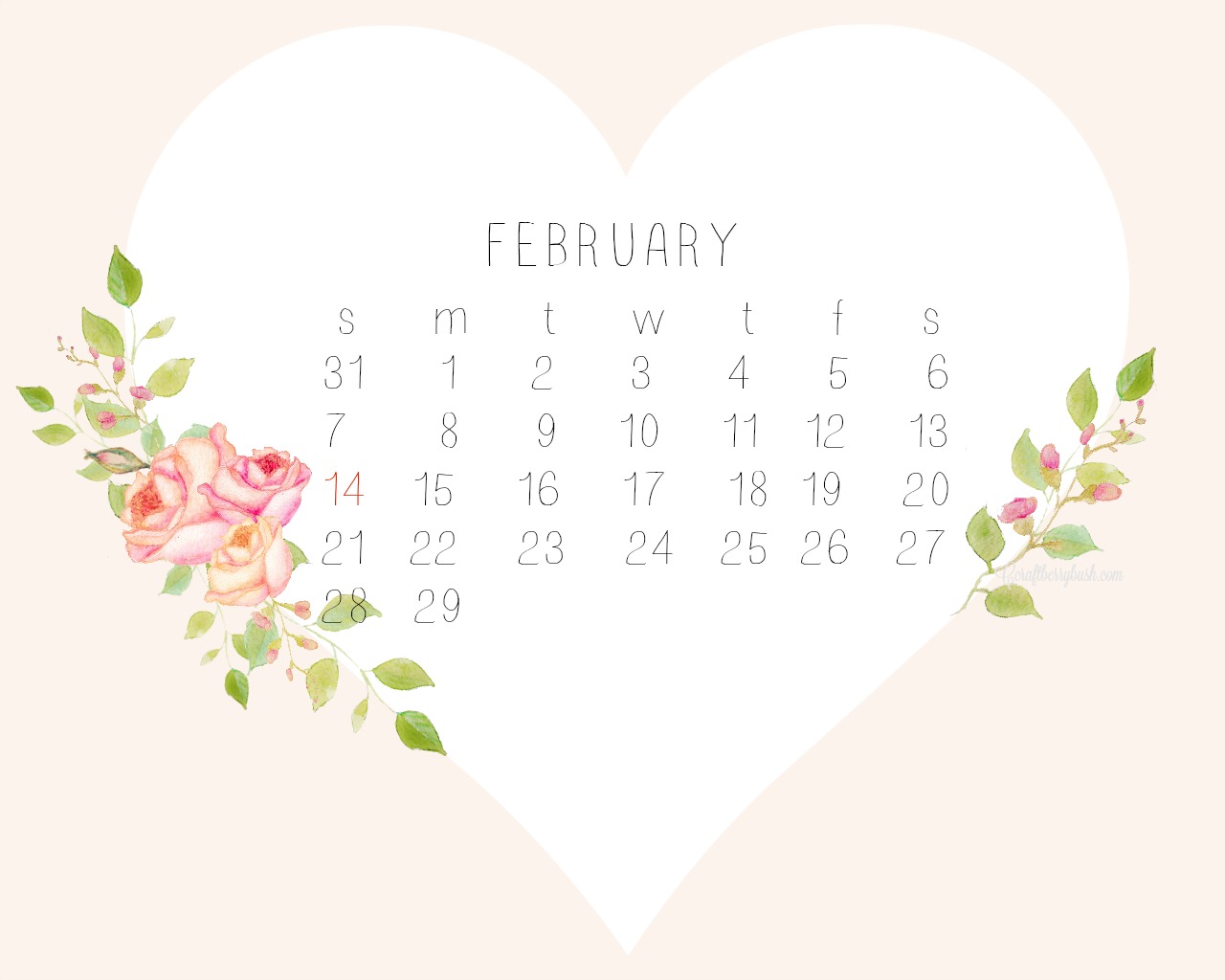 Watercolor Desktop Calendar for February