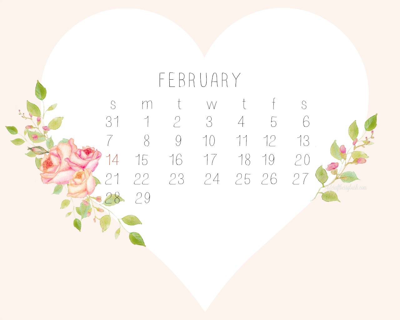 Watercolor Desktop Calendar for February Watercolor Desktop Calendar for February