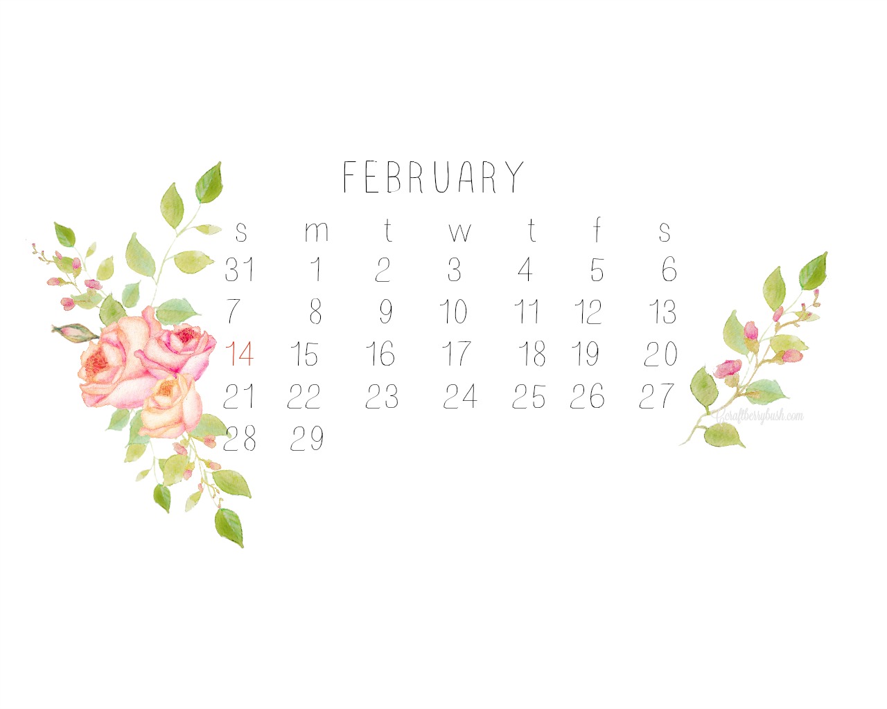 Watercolor Desktop Calendar for February Watercolor Desktop Calendar for February