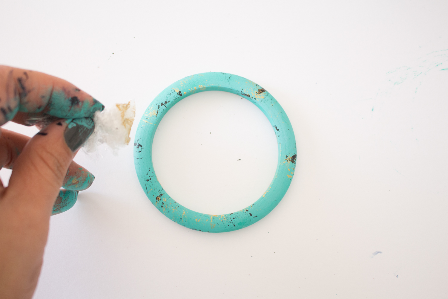 faux turquoise painted wooden bracelet  (1 of 1)-5