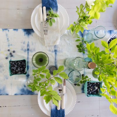 Indigo Shibori Table Runner and a Summer Tablescape