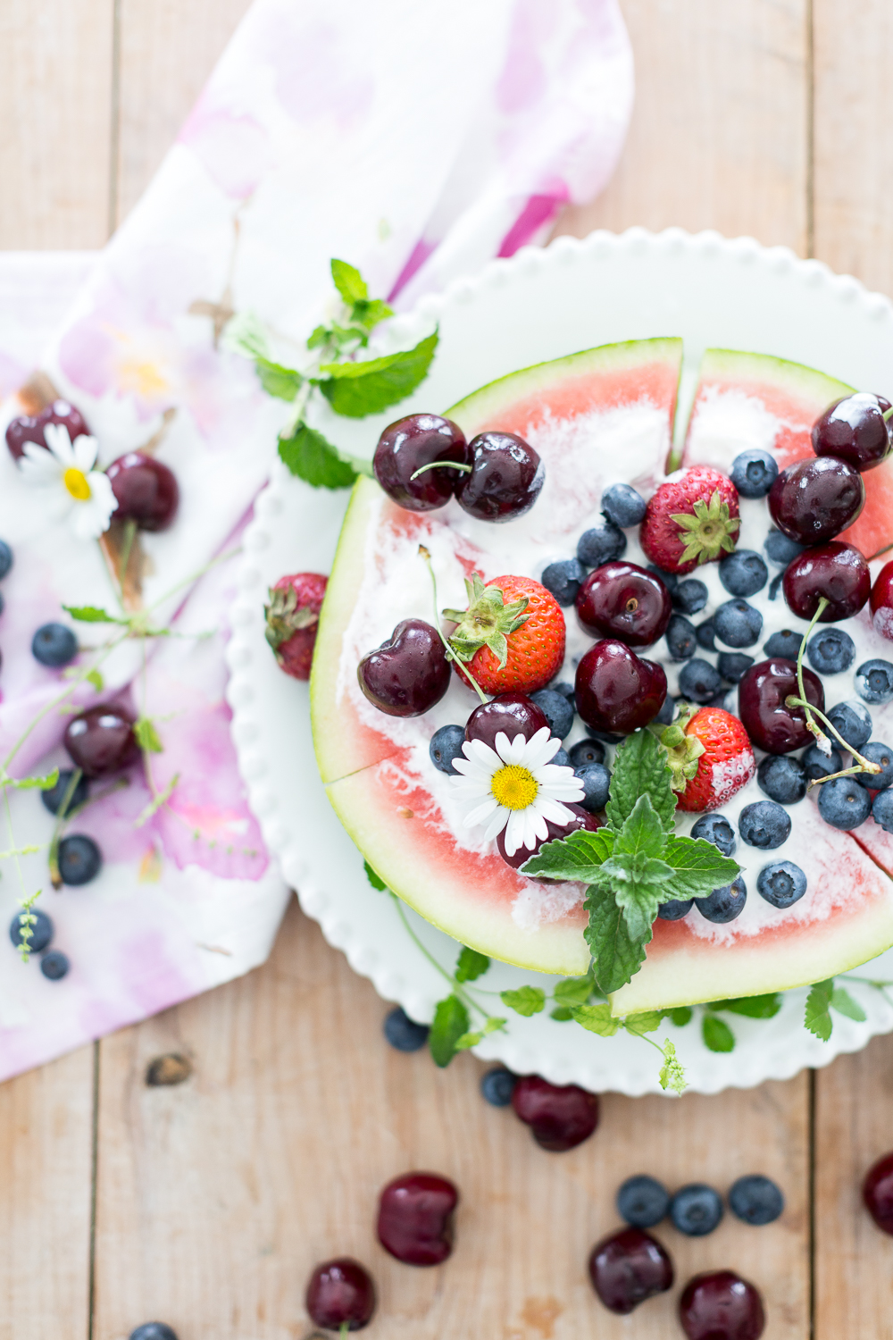 Watermelon Pizza with Coconut Milk Whip Topping