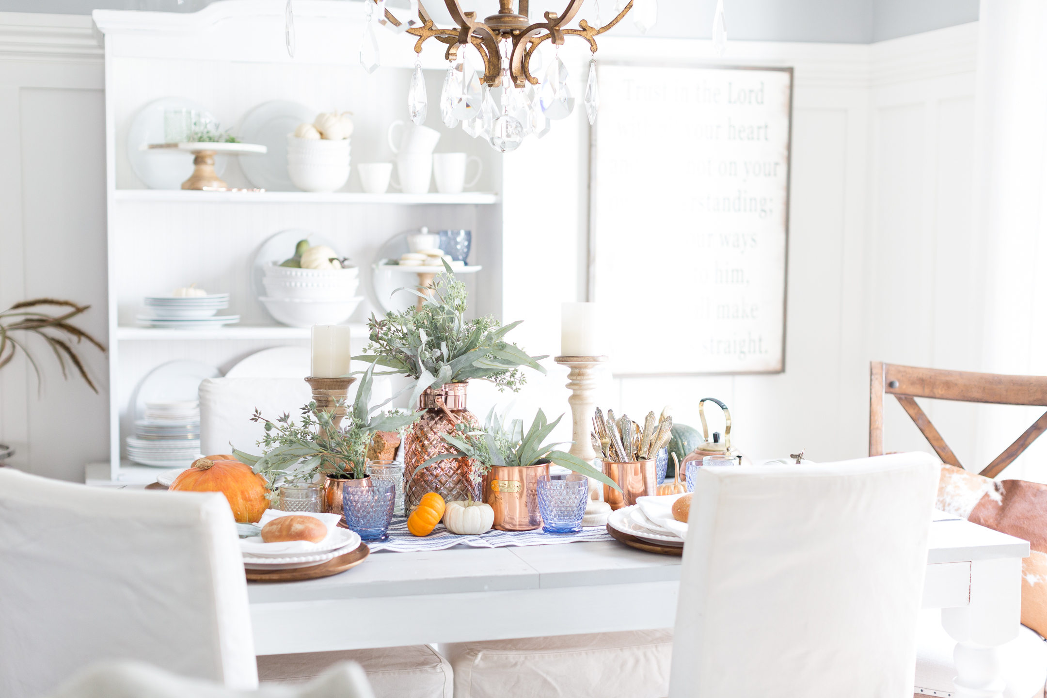 Indigo and Copper Fall Tablescape