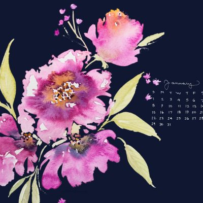 Free Desktop January Watercolor Calendar