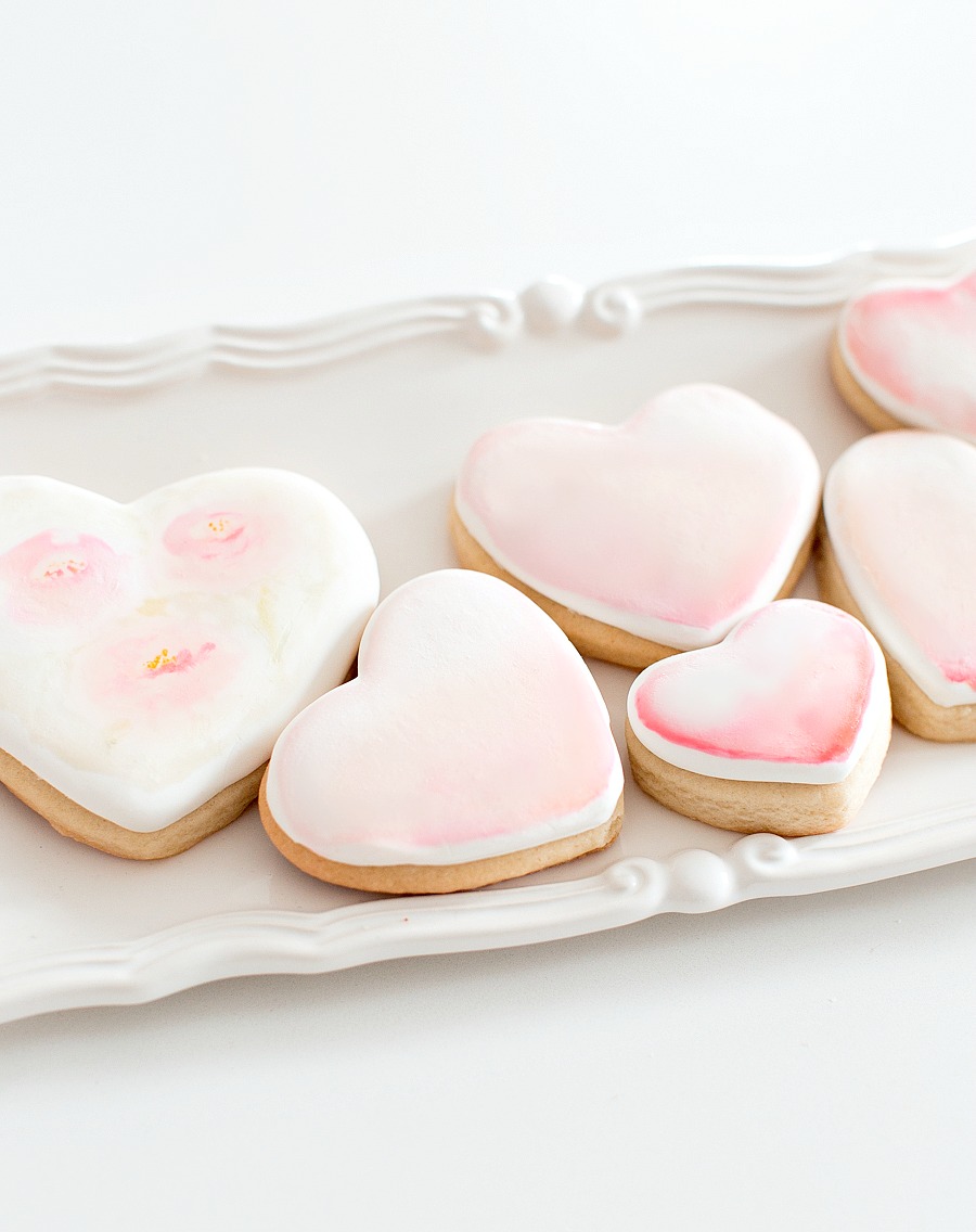 watercolor heart sugar cookies_