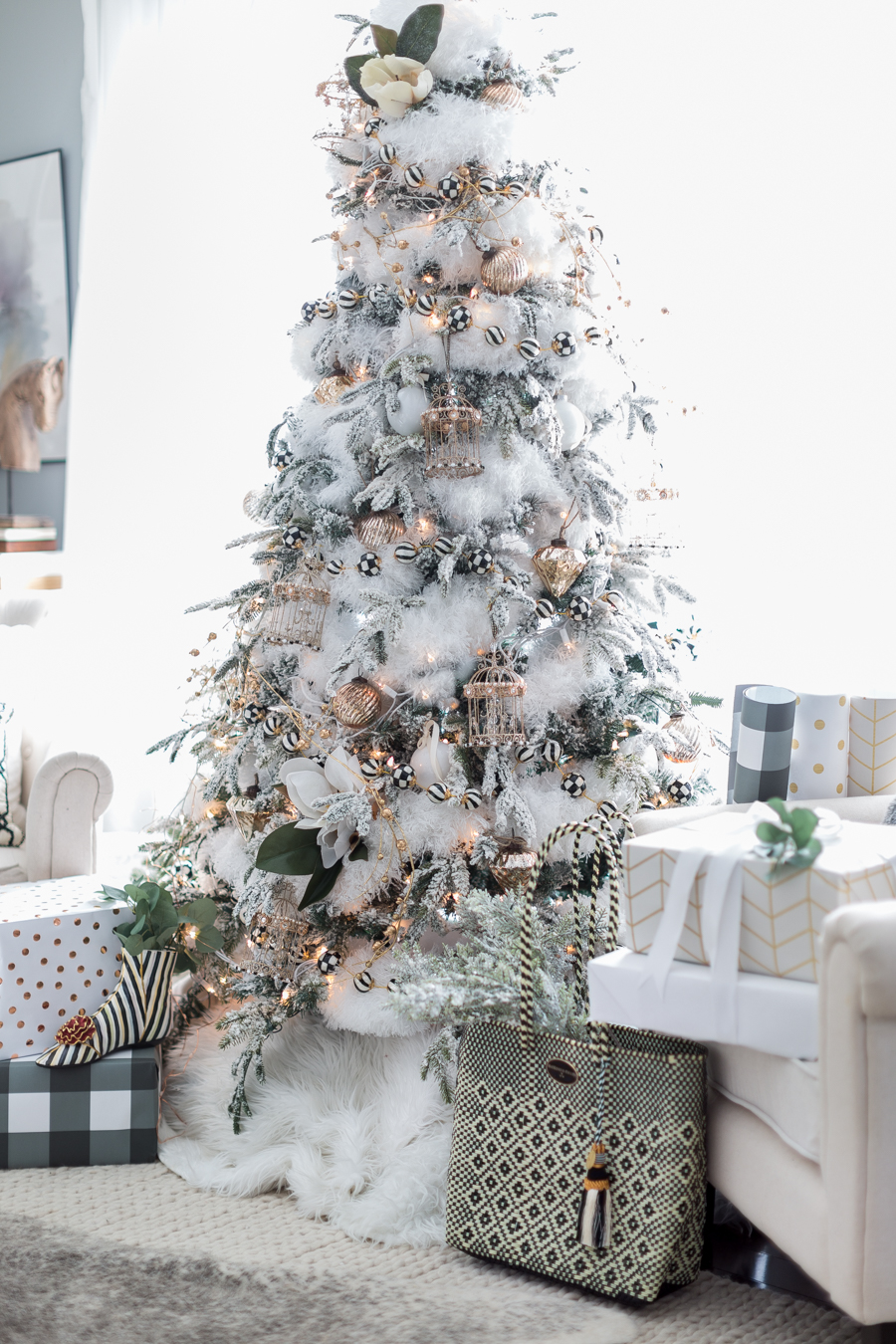 black white christmas tree