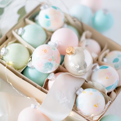 Floral pastel hand painted Christmas ornaments