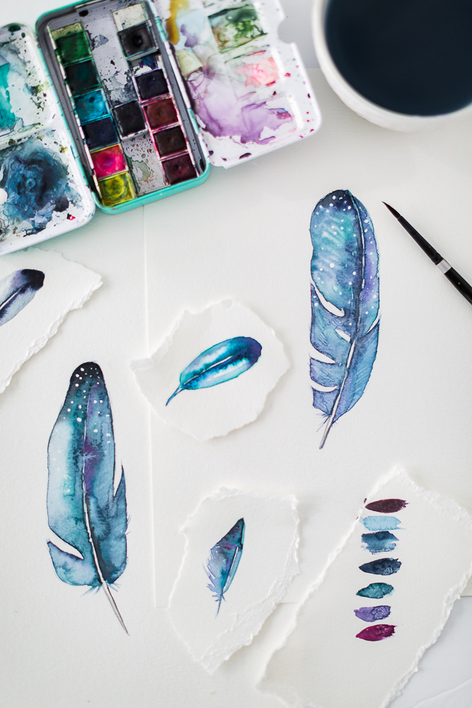 Watercolor Wednesday- How to paint a Watercolor Feather