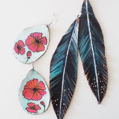 Painted Leather Earrings