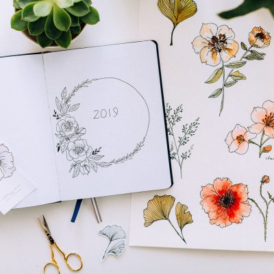 My first bullet journal, 2 free months of Skillshare Premium, and hand drawn flower printable stickers