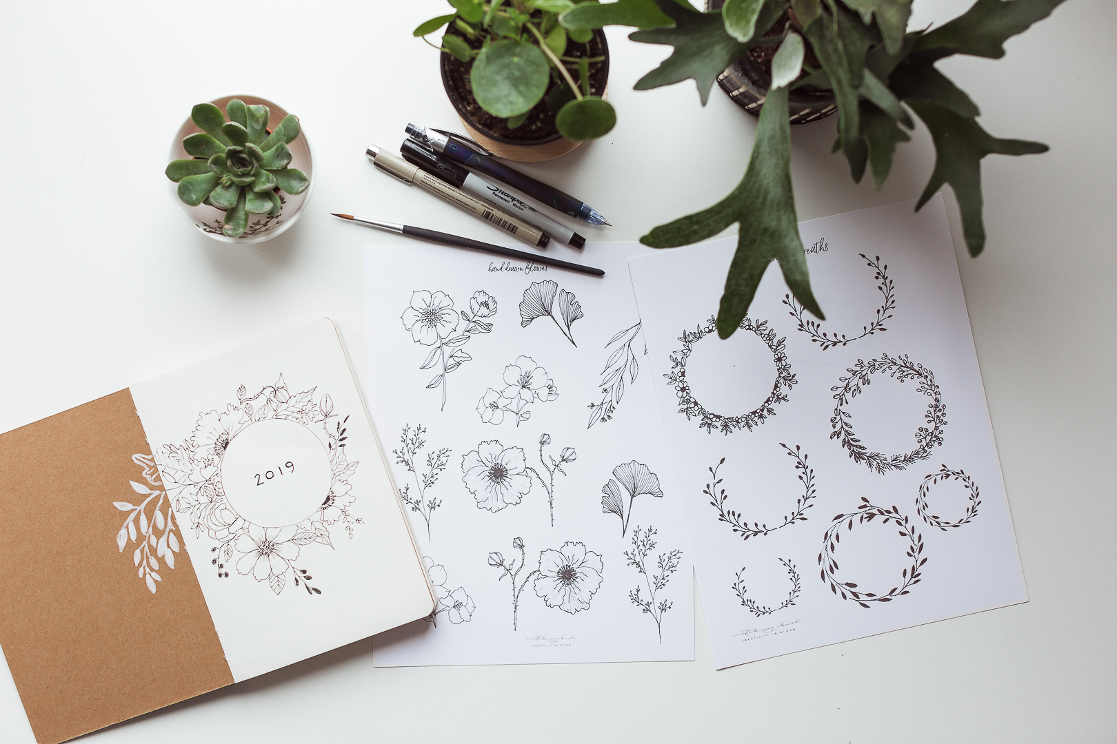 My first bullet journal, 2 free months of Skillshare Premium, and hand  drawn flower printable stickers