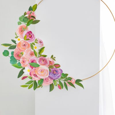 Painted Paper Rose Modern Wreath