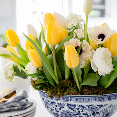 How to arrange tulips in a shallow bowl