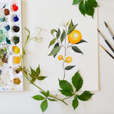 Watercolor Orange Branch Painting Tutorial with Free Printable