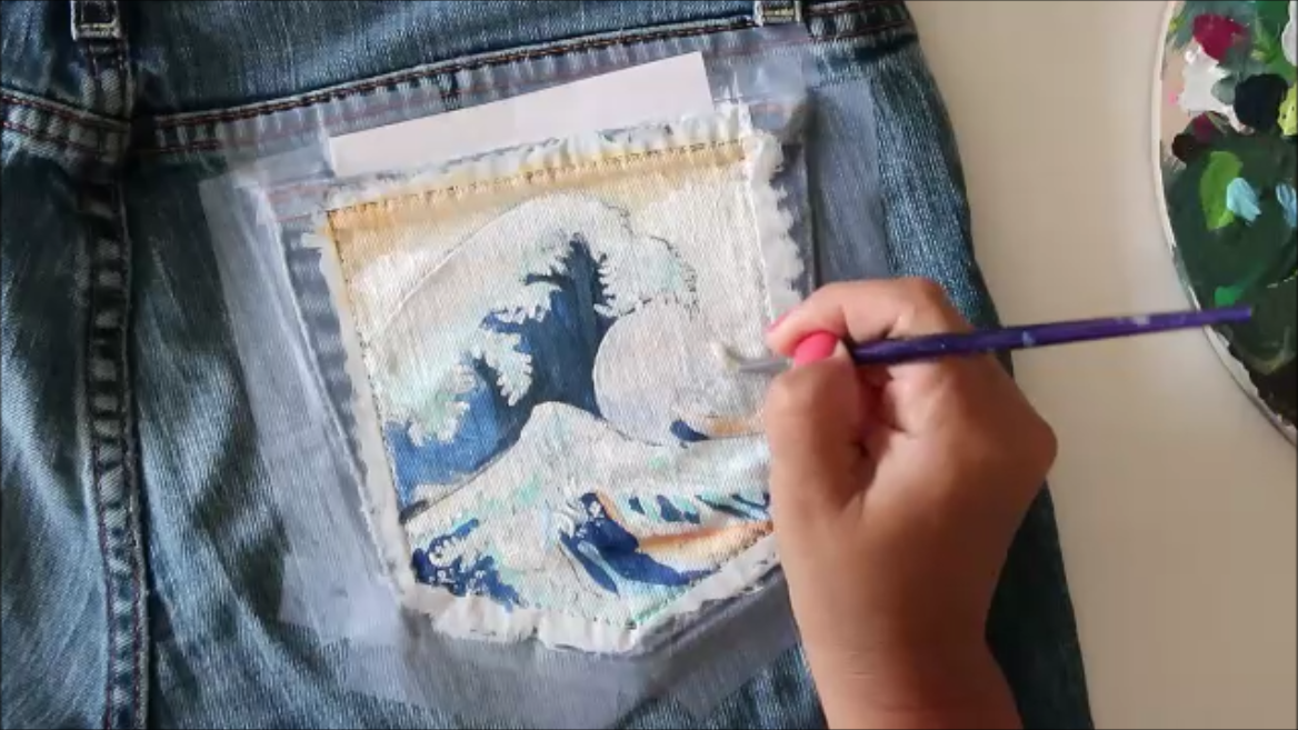 Jean Painted Pocket The Great Wave Off Kanagawa