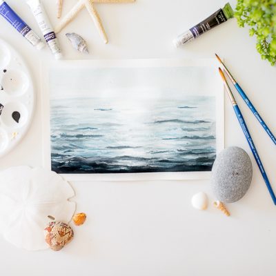 A video of how to paint  ocean water with watercolor and a free printable