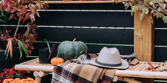 Backyard Seating Area Decorated for Fall