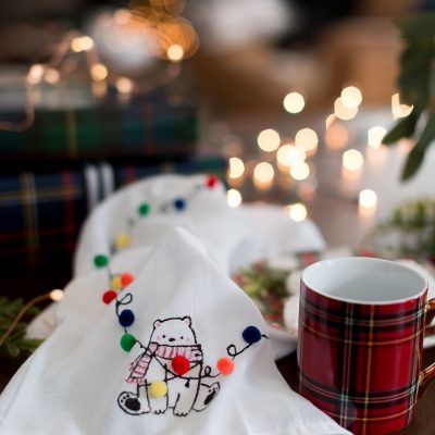 Pom pom string light tea towel