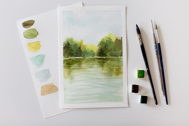 Water And Tree Reflection With Watercolor Water And Tree Reflection With Watercolor