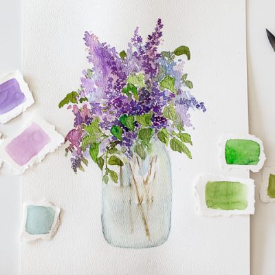 How to paint lilacs with watercolor and a free printable