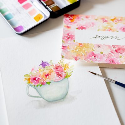 How to paint a sweet teacup with flowers and free Mother’s day card printable