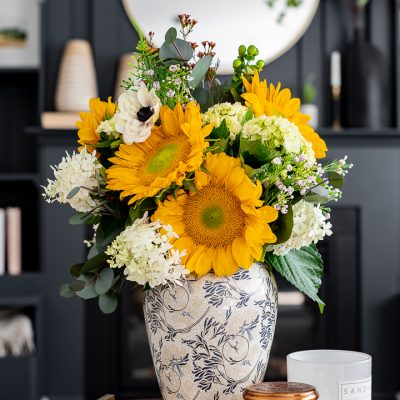 Grocery store late summer flower arrangement