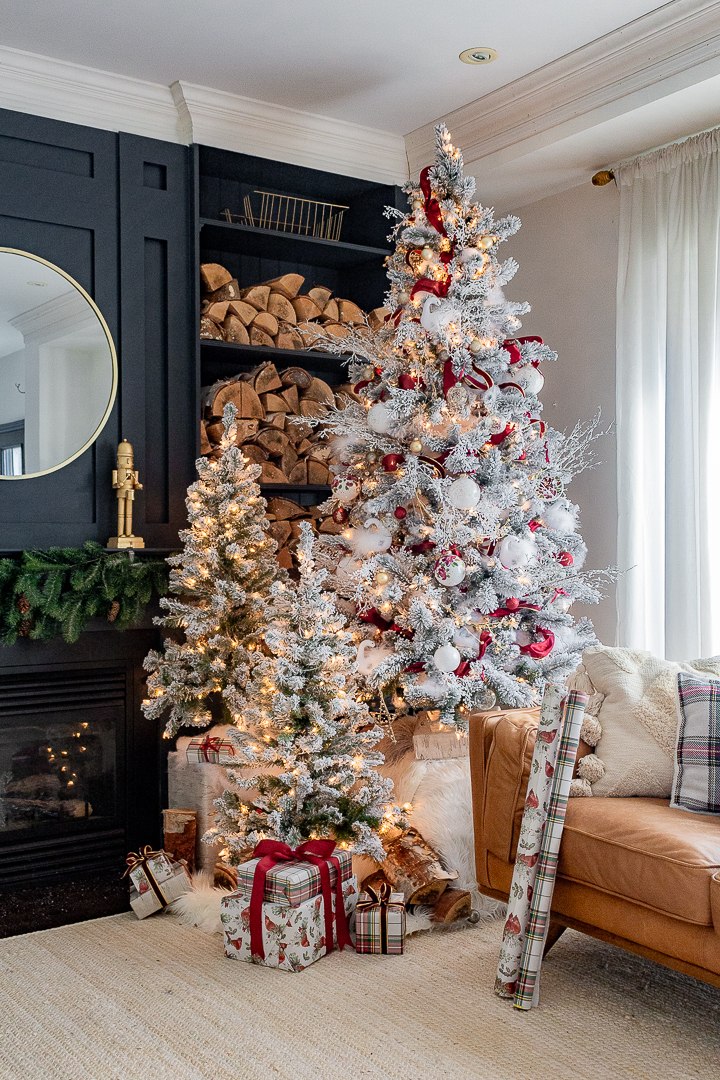 Christmas Elements on Burgundy Wrapping Paper