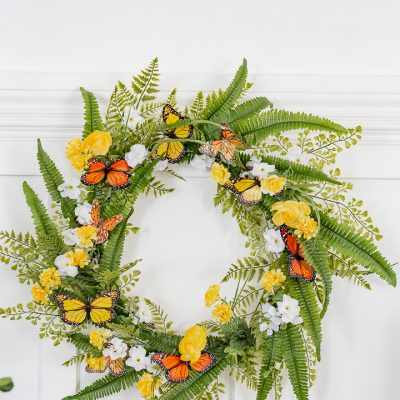 Spring Flowers and Monarch Butterfly Wreath